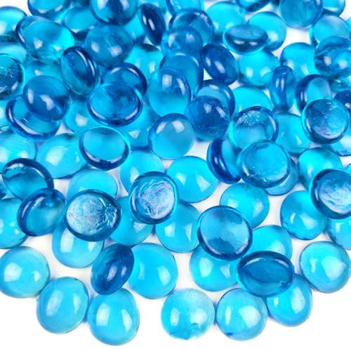 G&S homedeko 100Pcs Glass Pebbles,500g Sea Blue Flat Marble Beads,Decorative Stones for Vases,Aquarium Gravel,Art Craft,Flowerpot,Landscaping & Home Decor