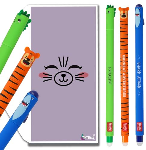 Tinte Ink Legami Radierbare Stifte Bundle Umschlag – (Tiger, Dino & Shark Set)