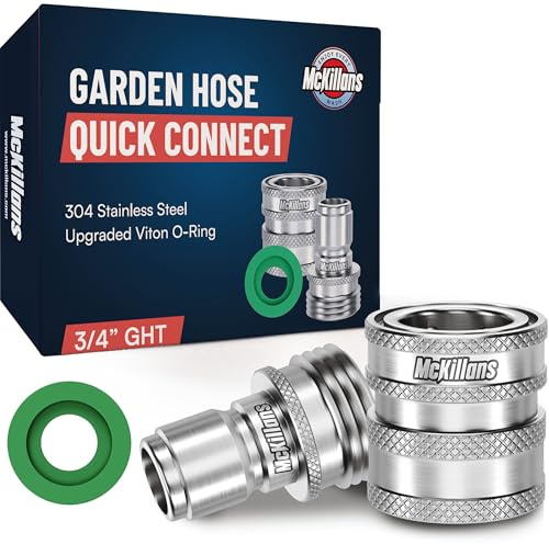McKillans® Garden Hose Quick Connect Pair [UNIVERSAL FIT] - Stainless Steel Quick Connect Hose Fittings - Water Hose Connectors - Quick Disconnect Adapter - EASY INSTANT CONNECTION
