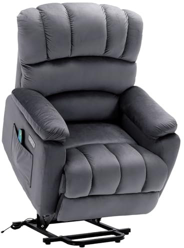 Asukale Elektrischer Fernsehsessel mit aufstehhilfe, Relaxsessel Massagesessel mit Wärmefunktion, Liegefunktion, Fernbedienung Verstellbar, Schlaffunktion und Fußteil, bis 220kg, Grau Mikrofaser Samt