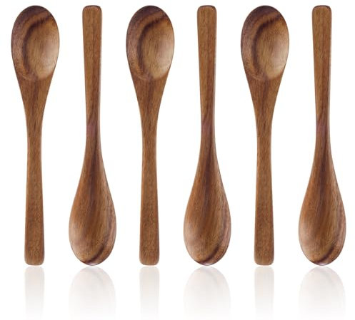 Gosknor 6pcs Small Wooden Spoons, 6.3in Mini Wood Serving Teaspoon Set for Honey Sugar Coffee Tea Desserts Multiple-Use Kitchen Utensils for Stirring Cooking Daily Use