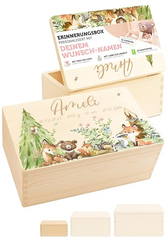 MINIHELDEN - Erinnerungsbox Baby - Personalisierte Geschenke mit Namen | Holzkiste mit Deckel bedruckt mit Schadstofffreie Latextinte - Geschenke zur Geburt & Taufgeschenke für Mädchen & Jungen