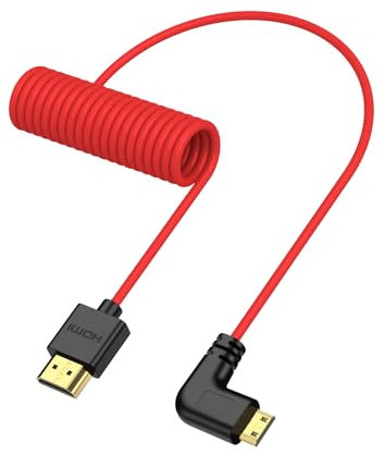 ZBLZGP 8K HDMI-Kabel aufgewickelt, 48 Gbit/s Ultra High Speed HDMI 2.1, 4K @ 120Hz/8K @ 60Hz, Dynamic HDR, für PS5, Xbox Series X, Apple TV (rechtwinkliger Mini-HDMI auf HDMI, rot geflochten