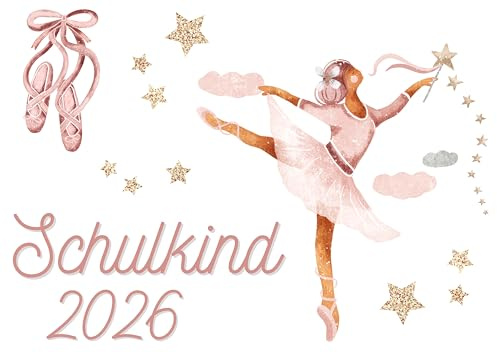 Bügelbild Set für Textilien,Schulkind 2026,Kinder,Einschulung 2026,Ballerina,Ballet,Sterne,Schulstart,Schule,DIY,Bügelmotiv Schulanfang,Aquarell Bügelbild Ballerina