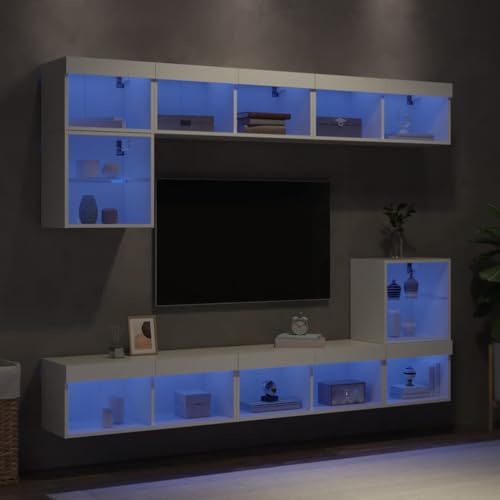 WKIEQACO Lot de 8 unités murales TV avec LED en bois blanc