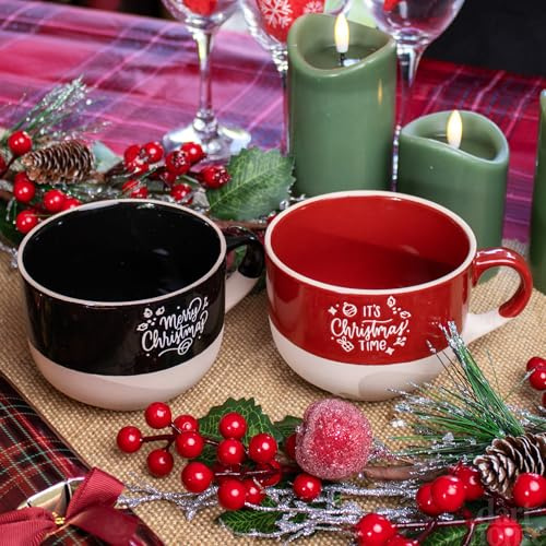 Darthome Set of 2 Christmas Soup Bowls with Handles Assorted 450ml Xmas Kitchen Tableware