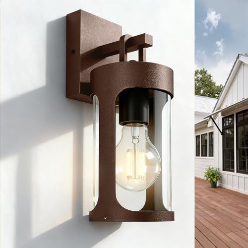 JNR Edelstahl Aussenlampe Wand, E27 LED Wandleuchte Aussen, Bronze | Aussenleuchte Außenwandleuchte, IP54 Wasserdichte Wandlampe mit 8W 2700K Warmweiß E27 Glühbirne, für Terrasse Garten
