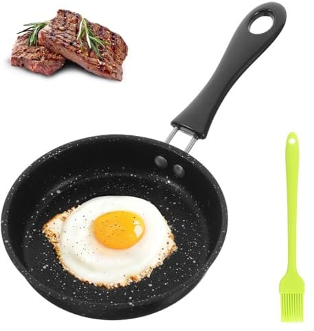 LIULINY Mini Sartén Pequeña de 12 cm para Inducción, Mini Sartenes Pequeñas | Sartenes Antiadherentes con Asa, Portátil para Tortillas con Revestimiento Antiadherente para Huevos, Tocino, Lonchas Jamón