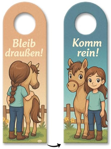 speecheese Türhänger Pony und Mädchen Bleib draußen Komm rein | Lustiger Spruch für Pferdeliebhaber
