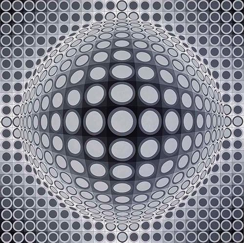 SGFGAD FHYWQ Victor Vasarely Poster Abstrakte Wandkunst《Graue Kugelkugel》von Victor Vasarely Drucke Vision Leinwand Gemälde für Wohnkultur 50x50 cm ungerahmt