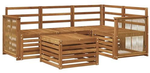 vidaXL Outdoor-Sofagarnitur 5 pcs Natur 59 x 59 x 37 cm Polyester, Moderner Garten-Sofaset, Coole Terrassenmöbel, zeitgemäße Lounge, modulares Design, Akazien-Elemente