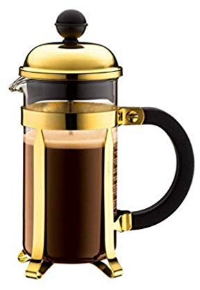 Bodum Chambord Kaffeebereiter 3 Tassen mit Metallrahmen, Chrom, Gold, 0.35 l