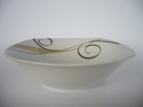 Van Well Allegro Salatschale 24 cm I tiefe Porzellan Suppen-Schüssel weiß mit Liniendekor in braun & schwarz I Zubehör für Allegro Kombi-Service mikrowellengeeignet & spülmaschinengeeignet