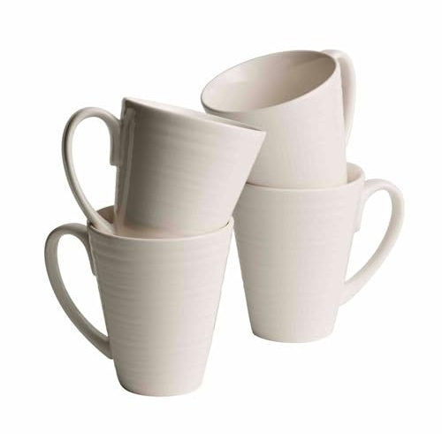 Belleek Pottery 4-Piece Ripple Mug Set, White