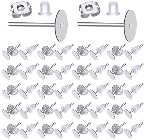 TOAOB 500pcs Earring Posts Stainless Steel 4mm 6mm Flat Pad Earring Studs and Butterfly Earring Backs and Rubber Safety Earring Backs for Jewelry Making Findings