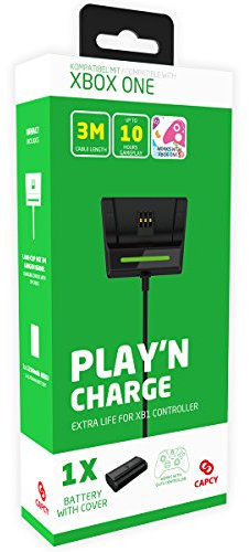 CAPCY 1200mAh Akku Batterie mit 3.0m Spiel- und Ladekabel & Station für XBOX ONE Controller [PLAY'N CHARGE EXTRA LIFE]