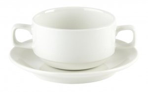Australian Fine China Double Handled Soup Cup - Pack of 6 Product Stand 16cm
