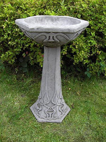 Garden Ornaments by Onefold BB1 Art Deco Stone Bird Bath, Grey, 34x39x62 cm