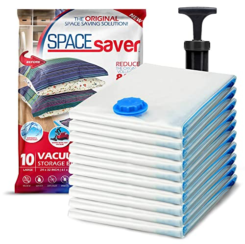 Spacesaver Hochwertige Vakuumbeutel für Kleidung, 80% mehr Stauraum Vakuum Aufbewahrungsbeutel mit Reise Pumpe Doppelreißverschluss und Dreifachdichtung für maximale Platzersparnis Groß 10 Pack