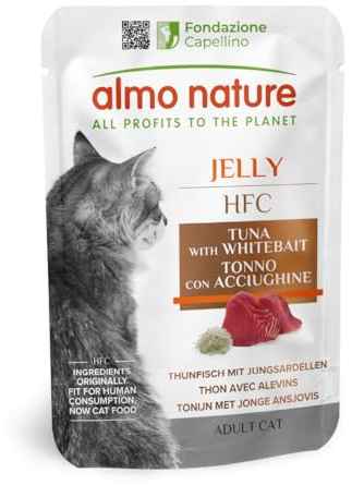 Almo Nature HFC Natural - Wet Cat Food for Adult Cats - Tuna Fillet and Whitebait - Human-Grade, Gluten-Free - 55g (Pack of 24)