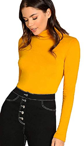 Candid Styles Womens Ladies Polo Roll Neck Long Sleeve Turtle Neck Plain Jumper Top 8 26, M/L 12-14, Mustard…