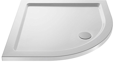 Nuie NTP096 | Modern Bathroom Quadrant Slimline Pearlstone Shower Tray, 700mm x 700mm, Gloss White