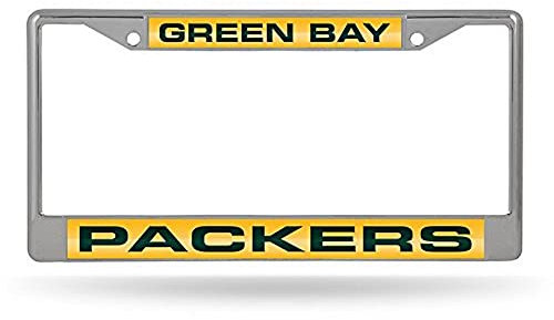 Rico Industries Unisex-Erwachsene, eingelegter Standard Kennzeichenrahmen NFL Green Bay Packers Nummernschildrahmen, lasergeschnitten, Chrom, Standardgröße, alternativ, 6 x 12.25-inches