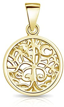 DTPsilver - Pendentif Femme en Argent Fin 925 et Plaqué Or Jaune - Arbre de la Vie avec Etoile et Lune 16 x 25 mm