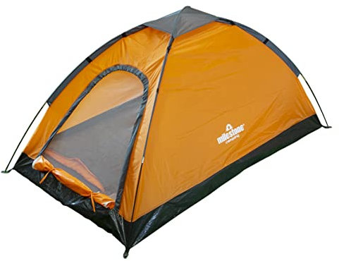 Milestone Camping 18839 Dome Tent/Sleeps 2 People/Water Resistant/Portable Carry Bag Included/Double Zipper Door & Mesh Window / 105cm x 150cm x 210cm