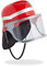 Relaxdays Feuerwehrhelm Kinder, mit Visier, Nackentuch & Kinnriemen, verstellbarer Kopfumfang, Feuerwehrmann Helm, rot