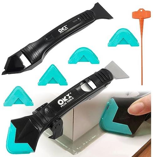 ORXPLUS Tools Sealant Caulking Tool Kit, Sealant Finishing Tool Grout Scraper, Reuse and Replace 5 Silicone Pads w/Caulk Saver, Great Tools for Kitchen, Bathroom, Window, Sink Joint