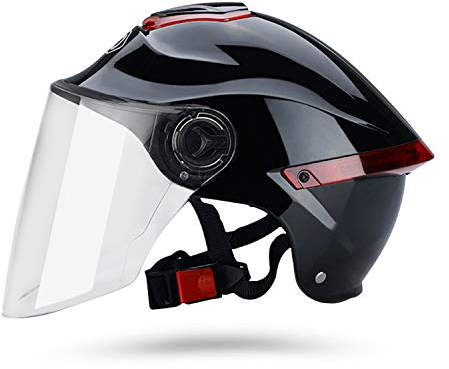 Erwachsener Motorradhelm mit Visier, Jet-Helm Chopper Cruiser Vintage Pilot Helmet, Bestehen Sie den Kollisionstest, um die Verkehrssicherheit zu Gewährleisten(Schwarz, Transparente Linse)