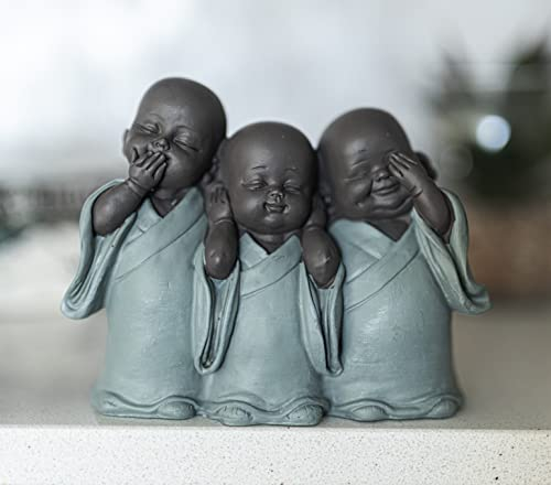 HomeZone Standing Triple Buddha Ornament Hear Speak See No Evil Figure Statue Buddhas Figurines Home Decoration Decor 3pc Ornamental Buddha Set Decorative Gift