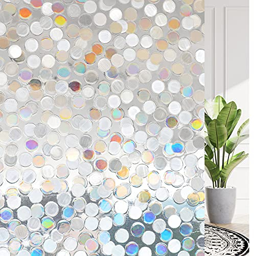 rabbitgoo 3D Fensterfolie Selbstklebend Sichtschutzfolie Statisch Dekofolie Kreise Muster Anti-UV 44.5 x 300 cm