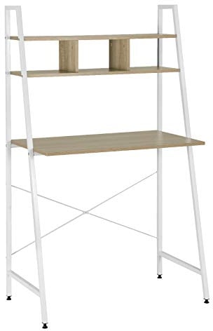 WOLTU Scrivania Libreria Tavolo da Lavoro 80x50cm, Computer PC Scaffale a Scala Fioriera Moderno in Acciaio Legno Ufficio Balcone Camera, Rovere chiaro + bianco, TSB05whe