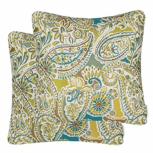 Mika Home Dekorative Kissenbezüge für Sofa, Couch, Paisley-Muster, 55,9 x 55,9 cm, Grün, Braun, Creme, mehrfarbig, 2 Stück