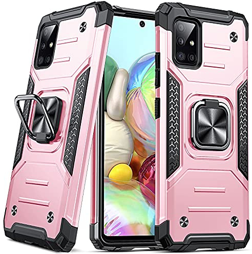 DASFOND Coque Compatible avec Samsung Galaxy A71 4G, Housse de Protection Antichoc de Qualité Militaire, Etui avec Anneau Métallique Rotatif à 360° [Support Magnétique], Or Rose