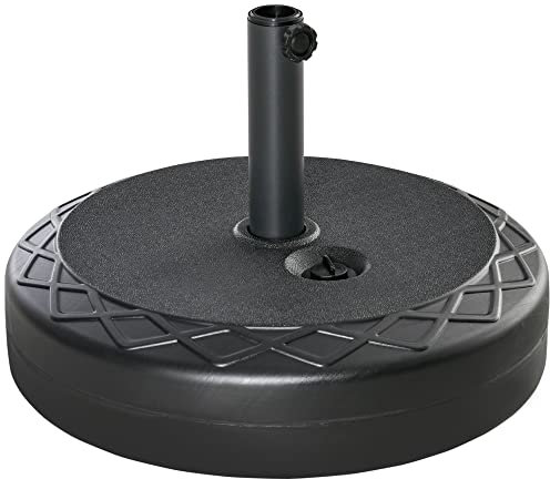 Outsunny Base per Ombrellone da Giardino Rotonda Φ55cm, Basamento da 30kg da Riempire con Acqua per Pali da 38mm, 48mm, Nero