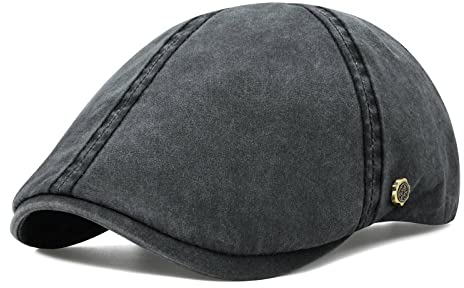 VOBOOM Flache Cabbie-Mütze aus Baumwolle, Gatsby Ivy Irish Hunting Newsboy Cap, Verwaschenes Schwarz, Einheitsgröße