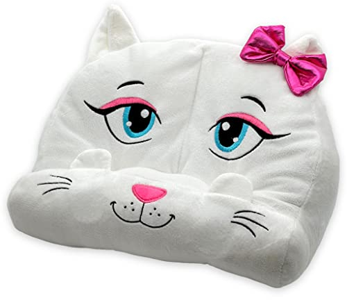 MIJOMA Tablet-Kissen für eReader Buch Tablets bis 12,9 Zoll, ideal für Bett, Sofa, Tisch, Kuschelkissen Kissenständer Buchstütze Buchablage, weicher Velvetplüsch, mit 3 Steckfächern (Katze)