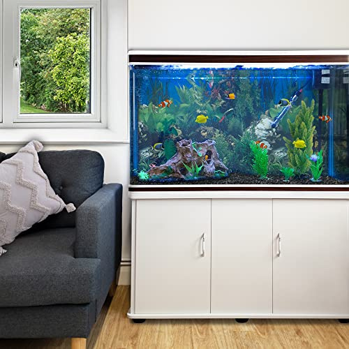 MonsterShop Large Fish Tank White 4ft 300L 65 Gal Aquarium Marine Tropical Saltwater Freshwater. White Cabinet Storage Stand. Black Gravel. Filter, Air Pump, Heater, LED Light Tank Accessories…