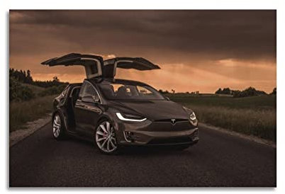 JOOEL Rennwagen-Poster für Tesla Model X 100D Super Car Sportwagen Poster Dekorative Malerei Leinwand Wandposter und Kunstbild Druck Moderne Familie Schlafzimmer Dekor Poster 30 x 45 cm