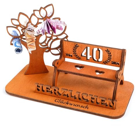 I LOVE MOM Geldgeschenk Geburtstag Holz,Selber Machen Holz-Schild Gästebuch,DIY Dreidimensionale Bäume Sitzbank Deko Zahlen für Geschenke,Hochzeiten,Partys,Geburtstage,Jubiläum (Y40)