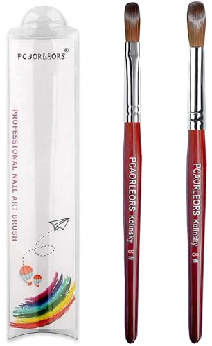 PCAORLEORS kolinsky Pinceau acrylique ongles avec poils en nylon pur et manche en bois rouge, gel rond pour appliquer l'acrylique Taille #8,10, 12