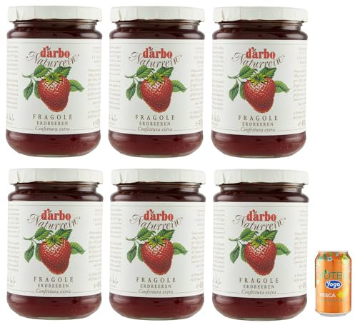 6er-Pack Darbo Marmelade Confettura Naturrein Fragole,Erdbeerkonfitüre,450g Glas + 1er-Pack Kostenlos Yoga Eistee Pfirsich 330ml Dose