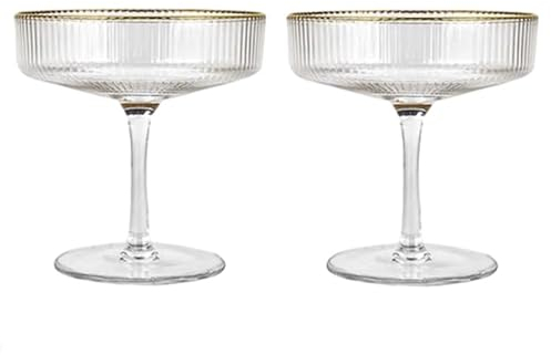 Soulnioi Coupe Glasses Set in 2,200ML,Coupe Cocktail Glasses for Bar Quality Champagne Glasses,Exspresso Martini Glasses,Mocktail Glasses for Wedding,Party,Family Dinner Gold B