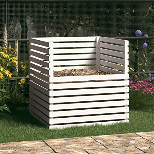 ARKEM Composteur Blanc 100x100x102 cm Bois Massif de pin,bac composteur Jardin,Cuisine exterieure