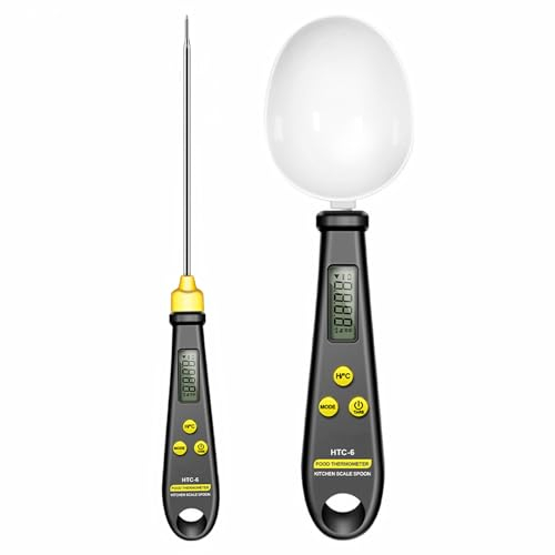 Electronic Measuring Spoon & Digital Meat Thermometer 2 in 1, Instant Read Adjustable Digital Spoon Scale Weigh up 1-500g for Coffee Power,Flour,Baking,Kitchen Frying, Grilling