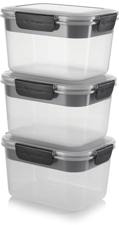 Alpha Designs | Meal Prep Containers Reusable Food Lunch Box with Lids & Tray | 3 Pack | 2300ml
