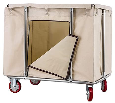 YOtat Extra Großer 400-Liter-Wäschesortierwagen Mit Reißverschlusstür, Tasche Und Rädern, Robuster Reinigungswagen Für Den Haushalt, Kindergarten, Krankenhaus Und Hotel (Beige)